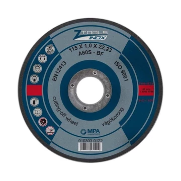 Z-TOOLS INOX vágókorong 115x1,0x22,2 A60S-BF Z-TOOLS INOX vágókorong 115x1,0x22,2 A60S-BF
