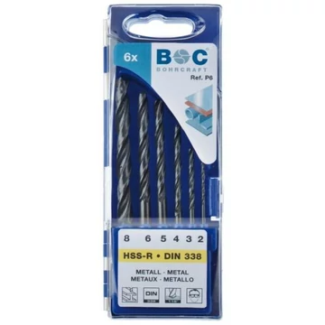 BOHRCRAFT csigafúró készlet HSS-R 6r. 2,0-8,0 P6 Plastic-Box