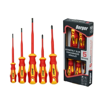 BERGER VDE szigetelt slim csavarhúzó készlet 5r. SL+PH CrV BERGER VDE szigetelt slim csavarhúzó készlet 5r. SL+PH CrV