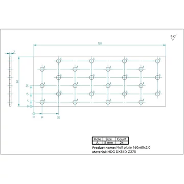 Perforált lemez 60x160 Lv 2mm 