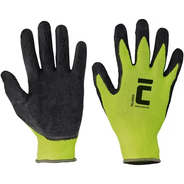 PALAWAN nylon latex mártott munkavédelmi kesztyű fekete/sárga 7-10