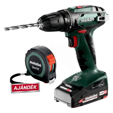 METABO BS 18 akkus fúró-csavarozó 2x2,0Ah 602207560 + ajándék 5m mérőszalag METABO BS 18 akkus fúró-csavarozó 2x2,0Ah 602207560 + ajándék 5m mérőszalag