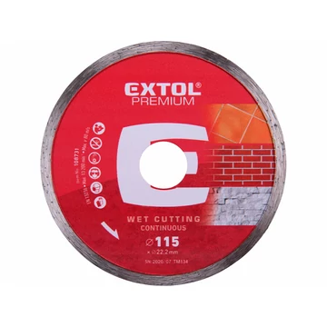 EXTOL PREMIUM gyémántvágó csempevágáshoz (sima), vizes vágásra; 115×1,8×22,2mm, max.13.300 ford/perc