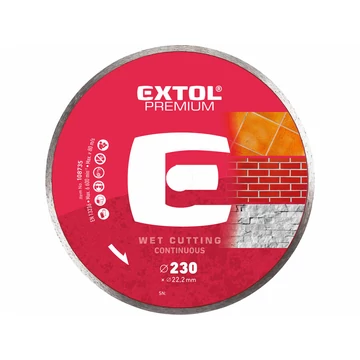 EXTOL PREMIUM gyémántvágó csempevágáshoz (sima), vizes vágásra; 230×2,3×22,2mm, max.6.650 ford/perc