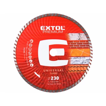 EXTOL PREMIUM gyémántvágó TURBO gránit/kerámia; 230×22,2mm, max.6.650 ford/perc