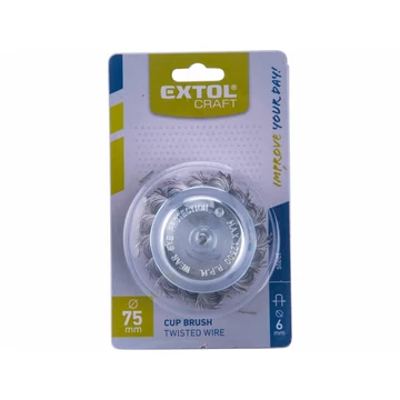 EXTOL CRAFT drótcsiszoló fazékkefe, 75mm, O 6mm-es csap, fúróba fogható, sodrott erős, max. 4500 ford/perc