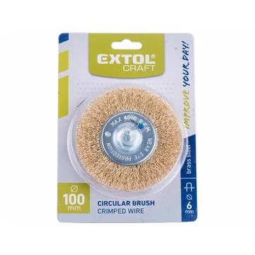 EXTOL CRAFT drótcsiszoló körkefe, 100 mm, fúrógépbe fogható: 6mm csap, rezezett acél, max. 4500 ford/perc