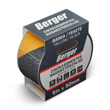 BERGER csúszásmentes ragasztószalag 5mx50mm/0,8mm sárga/fekete BERGER csúszásmentes ragasztószalag 5mx50mm/0,8mm sárga/fekete