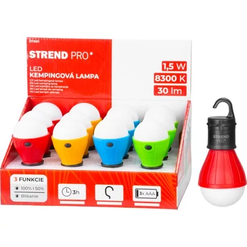 Lámpa Strend Pro Camping C748, kemping lámpa, égő forma, 3x AAA, piros/kék/zöld/narancssárga, 12 db