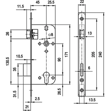 ELZETT Cilinderes bevésőzár 45/90 4320-as (25)