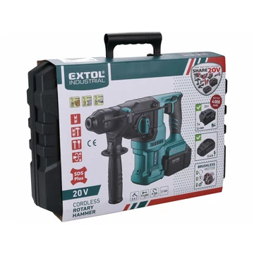 EXTOL INDUSTRIAL akkus ütvefúró SDS Plus, Share20V, 20V, Li-ion, 1db akku, 1db töltő, 4000 mAh, 2,6J