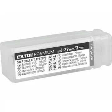 EXTOL PREMIUM lépcsős fémfúró HSS, 12 lépcsős (6-39mm, 3mm lépcsők)