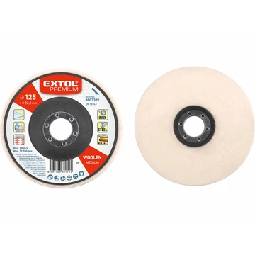 EXTOL PREMIUM polírozó filc, sima korong, INOX, acél és ALU munkadarabok polírozására 125×15mm (darabáras, de csak ötösével rendelhető