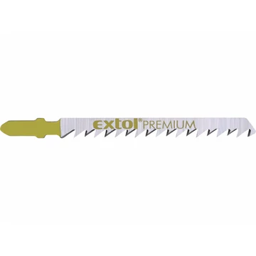 EXTOL PREMIUM dekopírlap, 5db, Bosch befogás, HCS; 75×8×1,5mm, 4mm fogtáv, köszörült fogak, hosszú egyenes vágás, puhafa, farostlemeze
