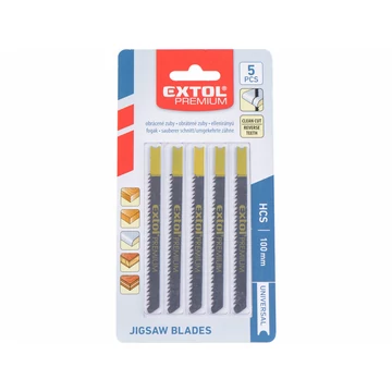 EXTOL PREMIUM dekopírlap, 5db, univerzális befogás, HCS; 75×8×1,5mm, 2,5mm fogtáv, köszörült, fordított állású fogak, egyenes vágás, p
