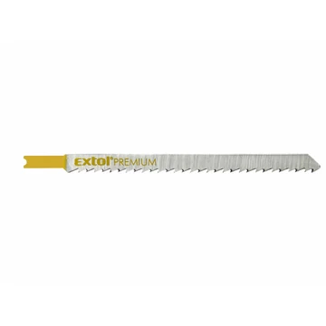 EXTOL PREMIUM dekopírlap, 5db, univerzális befogás, HCS; 126×9×1,5mm, 4mm fogtáv, kösz. fogak, egyenes durva gyorsvágás, puhafához, fa
