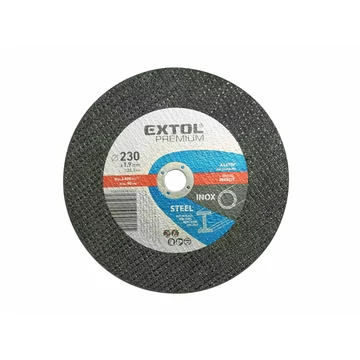EXTOL PREMIUM vágókorong acélhoz/inoxhoz, kék; 230×1,9×22,2mm, max 6.600 ford/perc