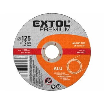 EXTOL PREMIUM vágókorong alumíniumhoz, szürke; 125×1,0×22,2mm, max 12200 ford/perc EXTOL PREMIUM vágókorong alumíniumhoz, szürke; 125×1,0×22,2mm, max 12200 ford/perc