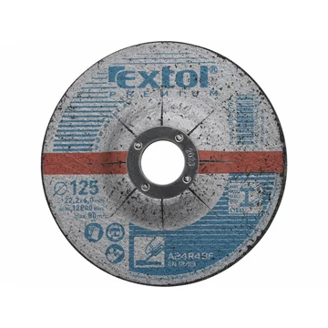 EXTOL PREMIUM csiszoló korong acélhoz, kék; 125×6,0×22,2mm, max 12200 ford/perc