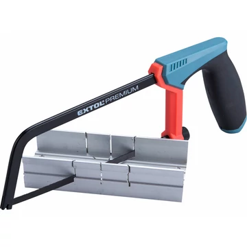 EXTOL PREMIUM fémfűrész; 150mm, acél váz, ABS/TPR gumis markolat ALU gérvágó ládával
