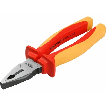 EXTOL PREMIUM kombinált fogó, 160mm, szigetelt,1000V VDE, DIN ISO 5746, CV, duál piros/sárga nyél, akasztós szerszámtartó