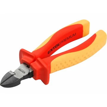 EXTOL PREMIUM oldalcsípő fogó, 160mm, szigetelt, 1000V, VDE, DIN ISO 5749, CV, duál piros/sárga nyél, akasztós szerszámtartó