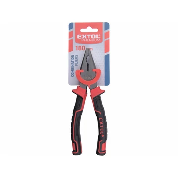 EXTOL PREMIUM kombinált fogó, 180mm, duál vörös/fekete, TPR nyél, akasztós szerszámtartó