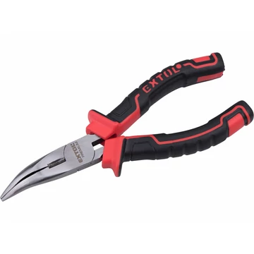EXTOL PREMIUM hajlított csőrű rádiós fogó; 160mm, duál vörös/fekete, TPR nyél, akasztós szerszámtartó EXTOL PREMIUM hajlított csőrű rádiós fogó; 160mm, duál vörös/fekete, TPR nyél, akasztós szerszámtartó