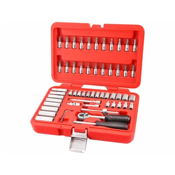 EXTOL PREMIUM  dugókulcs készlet CV., 45fog; 1/4", 57db, dugófejek: 4-14mm, bitdugófej (-, +, imbusz, torx) EXTOL PREMIUM  dugókulcs készlet CV., 45fog; 1/4", 57db, dugófejek: 4-14mm, bitdugófej (-, +, imbusz, torx)