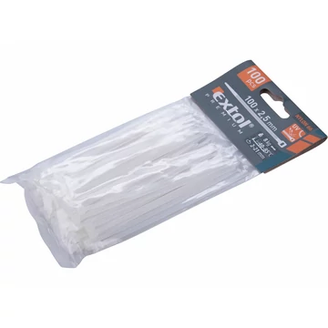 EXTOL PREMIUM kábelkötegelő 2,5×100mm 100db, fehér nylon; UV-, sav- és lúgálló