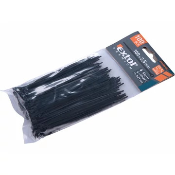 EXTOL PREMIUM kábelkötegelő 2,5×100mm 100db, fekete nylon; UV-, sav- és lúgálló