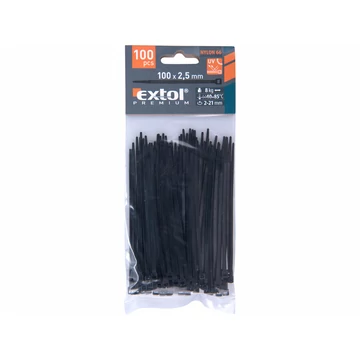 EXTOL PREMIUM kábelkötegelő 2,5×100mm 100db, fekete nylon; UV-, sav- és lúgálló