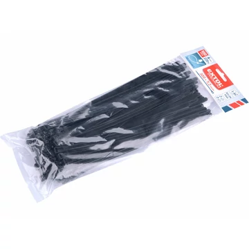 EXTOL PREMIUM kábelkötegelő 7,2×300 mm 100db, többször használható (oldható) fekete nylon; UV-, sav- és lúgálló