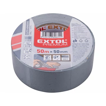 EXTOL PREMIUM ragasztószalag textiles, szürke, 50mm×50m (hobby szalag / duckt tape)
