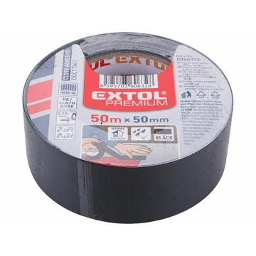 EXTOL PREMIUM ragasztószalag textiles, fekete, 50mm×50m (hobby szalag / duckt tape)