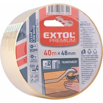EXTOL CRAFT ragasztószalag áttetsző, csendes lefutású (low noise) 48mm×40m, vastagság: 0,046mm