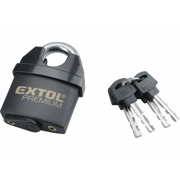 EXTOL PREMIUM  biztonsági lakat, levágás elleni védelemmel, festett, vízálló, 4db kulcs; 60mm