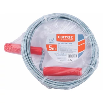 EXTOL PREMIUM lefolyócső tisztító, 5m, 6mm átmérő, kézi tekerővel, tisztító körömmel,  (1,9mm drótból sodorva)