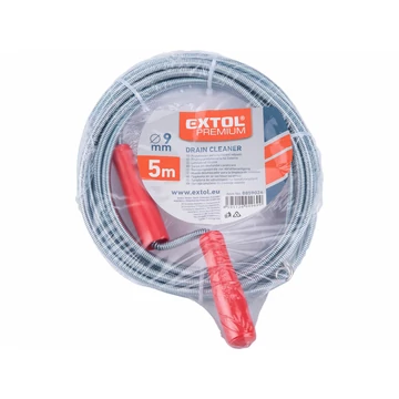 EXTOL PREMIUM lefolyócső tisztító, 5m, 9mm átmérő, kézi tekerővel, tisztító körömmel,  (1,9mm drótból sodorva)
