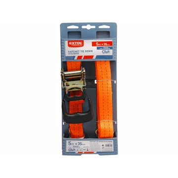 EXTOL PREMIUM  rakományrögzítő gurtni, kampós, max. 2000kg; 5m×35mm, EN12195-2,TÜV/GS