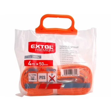 EXTOL PREMIUM  vontató heveder, max.2800kg; 4m×50mm, 2 db kovácsolt kampóval
