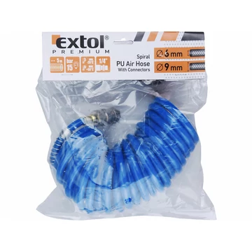 Extol Premium légtömlő spirál kompresszorhoz; 5m, 15 Bar, belső átmérő: 6mm, PU, 1/4" gyorscsatlakozóval