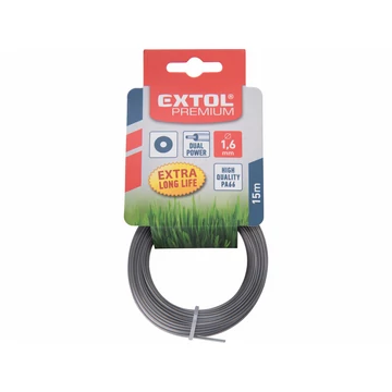EXTOL PREMIUM damil szegélynyíró géphez 1,6 mm, kör keresztmetszetű, fekete közép/dual power, 15m