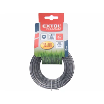 EXTOL PREMIUM damil szegélynyíró géphez 2,0 mm, kör keresztmetszetű, fekete közép/dual power, 15m