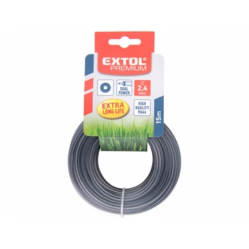 EXTOL PREMIUM damil szegélynyíró géphez 2,4 mm, kör keresztmetszetű, fekete közép/dual power, 15m