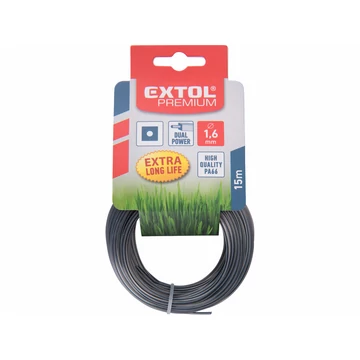 EXTOL PREMIUM damil szegélynyíró géphez 1,6 mm, négyszög keresztmetszetű, fekete közép/dual power, 15m