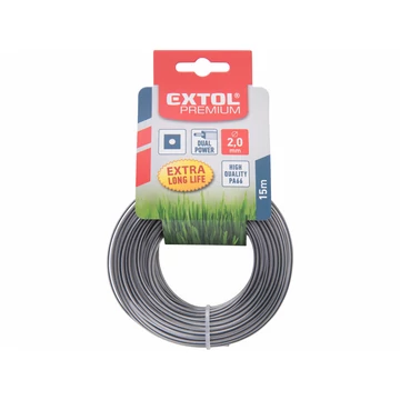 EXTOL PREMIUM damil szegélynyíró géphez 2,0 mm, négyszög keresztmetszetű, fekete közép/dual power, 15m