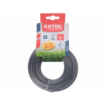 EXTOL PREMIUM damil szegélynyíró géphez 2,4 mm, négyszög keresztmetszetű, fekete közép/dual power, 15m
