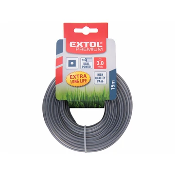 EXTOL PREMIUM damil szegélynyíró géphez 3,0 mm, négyszög keresztmetszetű, fekete közép/dual power, 15m