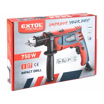 EXTOL PREMIUM  ütvefúrógép 750W, 0-3000 ford/perc, kulcsos tokmány, 1,5-13mm, papírdobozban